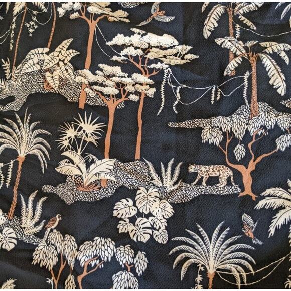 H&M Black Off the Shoulder Ruffle Sleeve Tropical Print Flouncy Dress Size M - Picture 4 of 6